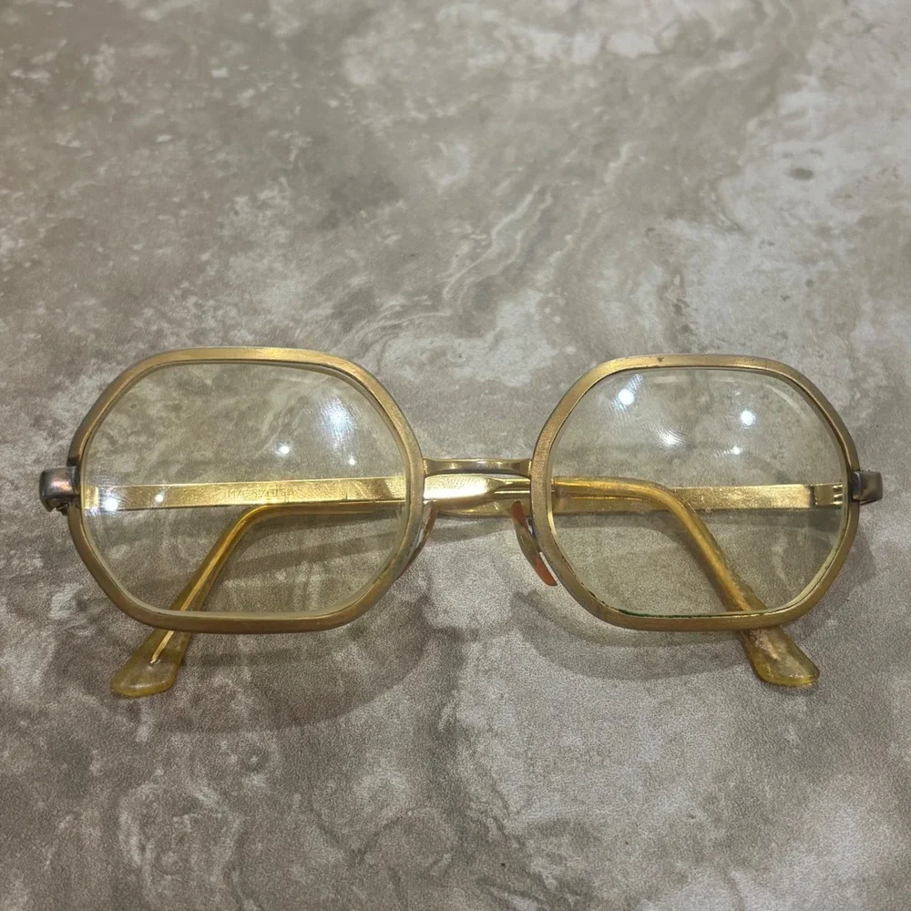 Vintage Hexagonal Gold Geometric Eyeglasses M/C 5 1/4 USA Retro Frames